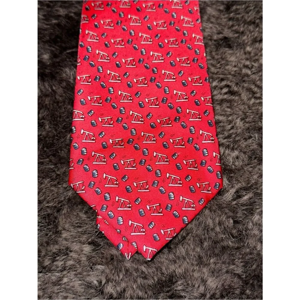 Paris Texas Apparel Co. “Thirsty Birds” Handmade Silk Red Pumpjack Oil Tie OS